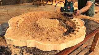 Lets See Me Using Machines To Wood Processing Easily A FlowerShaped Table With A Fairly Solid Leg [upl. by Hniv]