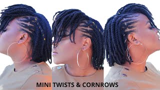 MINITWISTS MINI TWISTS amp CRISS CROSS CORNROWS ON MEDUIM TYPE 4 NATURAL HAIR QUARANTINE HAIRSTYLE [upl. by Jolynn]