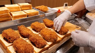 Japanese Food  GIANT FRIED PORK CUTLETS Tonkatsu Sandwich Tokyo Japan [upl. by Buzz733]