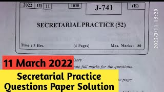 Maharashtra 12th hsc board Secretarial Practice exam paper 2022 with Questions Answers 2022 [upl. by Jennings]