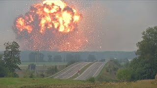 Massive explosion at Ukrainian military ammunitions depot [upl. by Weisbart]