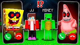 SpongeBobexe vs Patrickexe CALLING to MIKEY and JJ at Night  in Minecraft Maizen [upl. by Euqnom690]