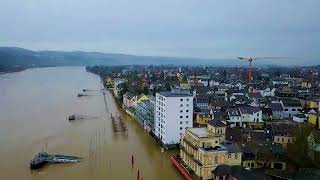 Rhein bei Remagen Drohnenbilder zeigen HochwasserAusmaß [upl. by Aradnahc]