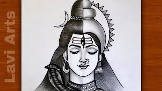 How to draw shiva parvati half face  Shiva Parvati drawing  Ardhnareshear drawing Mahadev drawing [upl. by Aryaz]