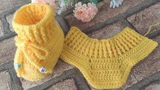 Sapatinho para bebê 0 a 3 meses passo a passo em crochê crochet baby shoes [upl. by Nosnek762]