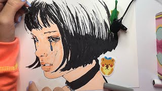 Ink drawing Mathilda from The Professional 🖋️ process demonstration [upl. by Chrystel]