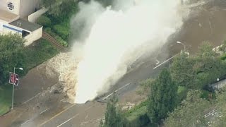 Water main break floods streets around UCLA [upl. by Smallman]