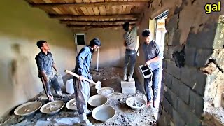 Continuing cooperation of skilled plasterers with a nomadic man to plaster the house [upl. by Llertnom]