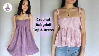 Crochet babydoll top amp dress tutorial🎀 [upl. by Giltzow468]