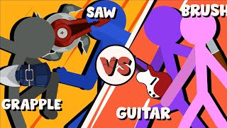 Supreme Duelist Stickman FIGHT ANIMATION GRAPPLE x SAW vs GUITAR x BRUSH [upl. by Koval]