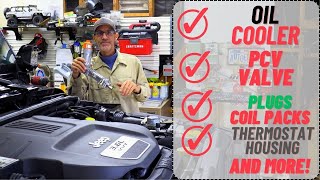 How to Replace Jeep JK Oil Cooler and MORE  Plugs PCV Thermostat Housing Coil Packs [upl. by Nairrad]