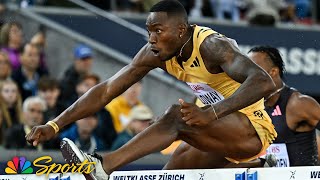 Grant Holloway MAKES HISTORY by 01 with Zurich Diamond League victory  NBC Sports [upl. by Neelyar]