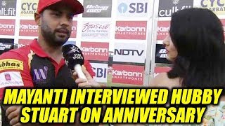 Mayanti Langer blushes while interviewing hubby Stuart Binny on their anniversary  Oneindia News [upl. by Ynna]