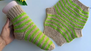 Knit Flat TwoNeedles TwoColor Socks [upl. by Broucek8]