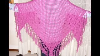 Scialle a filet con frange alluncinetto  Crochet fringed shawl tutorial ENG SUB parte 22 [upl. by Punke]