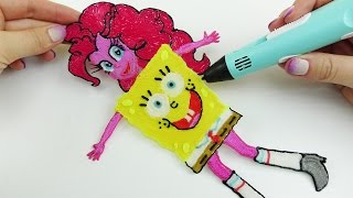 My Little Pony Pinkie Pie in Halloween Costume Sponge Bob Drawing With 3D PEN [upl. by Lael]