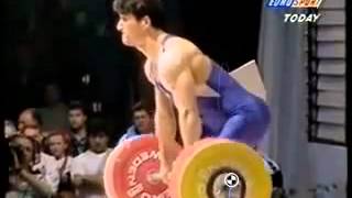 Pyrros Dimas Clean bar path slow motion [upl. by Dohsar198]