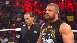 Shawn Michaels predicts Triple H will defeat Brock Lesnar at WrestleMania Raw April 1 2013 [upl. by Feirahs]