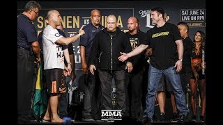 Bellator NYC Weighins Chael Sonnen vs Wanderlei Silva Staredown  MMA Fighting [upl. by Emlen]