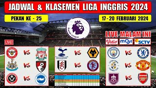 Jadwal Liga Inggris Pekan 25 Live SCTV  MAN CITY vs CHELSEA  BRENTFORD vs LIVERPOOL  EPL 2024 [upl. by Nickles111]