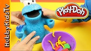 PLAY DOH Cookie Monster Eats Vegetable Soup  Letters HobbyKidsTV [upl. by Naugal]