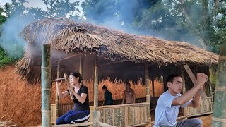 Building a bamboo wall for a thatched roof bamboo house Making a bamboo house in 2024  Farm life [upl. by Hebel]