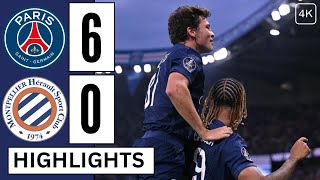 Paris SaintGermain vs Montpellier 60 All GOALS amp Extended HIGHLIGHTS  Barcola  Asensio Hakimi [upl. by Miun106]