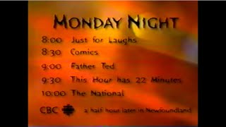 CBC Monday Night Lineup Commercial 1995 [upl. by Oicirbaf877]