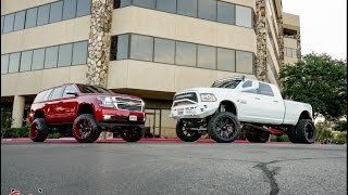 The perfect lifted couple Couple builds RAM and Tahoe together Burn outs included [upl. by Lavinia]