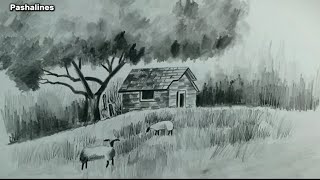 How to draw beautiful landscape with pencil  Scenery Art [upl. by Nikola]