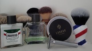 Wet shaving Yaqi Barberpole 30mm tuxedo shaving brush  Laugar of Sweden  Mühle r89 [upl. by Nnylyam]