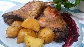 Delikatne mięso gęsie 🍗  Udka gęsie pieczone  Gęś z sosem owocowym  Nasze dania [upl. by Waldack]