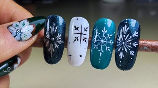 Snowflake nail art design compilation  How to do snowflake nail art [upl. by Omlesna]