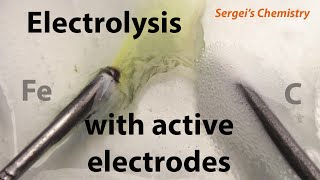 Electrolysis with active electrodes copper Cu and iron Fe anodes oxidation of metallic electrodes [upl. by Peale]