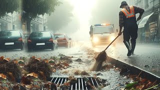 Draining Floods by Unclogging Blocked Drains Drainage for Flooded Streets in Rainstorms [upl. by Margeaux]