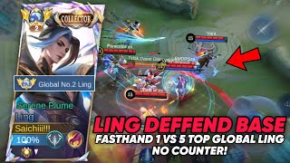 LING FASTHAND NO COUNTER 1 VS 5 DEFFEND BASE TOP GLOBAL LING  Mobile Legends [upl. by Merriman]