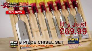 Irwin Marples MS373S8 Splitproof Flat Wood Chisel Set 8Piece with Wooden Storage Box [upl. by Lav]