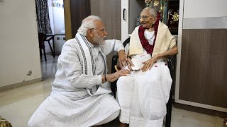 PM Modi seeks blessings of his mother as she enters her 100th year [upl. by Gavette]