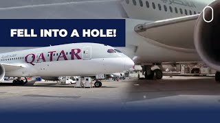 Qatar Airways Boeing 787 Falls Into Drain Hole Engine Damaged [upl. by Kania184]