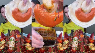 Spicy soy sauce marinated sea food Lobsters Scallop Snails Prawn recipes and delicious eating [upl. by Kyd]