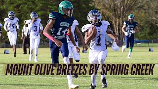 MIDDLE SCHOOL FOOTBALL Mount Olive Middle breezes by Spring Creek [upl. by Enirehtak798]