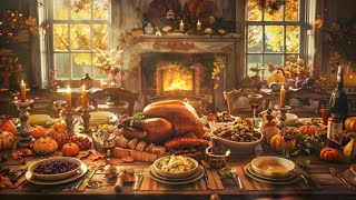 Cozy Thanksgiving Atmosphere  Crackling Fire Music and Birdsong  Peaceful Relaxing [upl. by Ailin450]