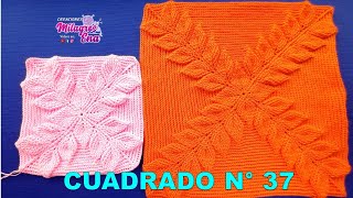 VIDEO COMPLETO de Como tejer el Cuadrado N° 37 a crochet en punto hojas en relieves para cobijas [upl. by Nanah]