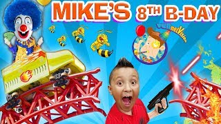 MIKES 8th BIRTHDAY Roller Coaster Bottle Flip Arcade Madness FUNnel Vision Theme Park Playti [upl. by Oecam]