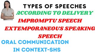 Types of speech according to delivery Impromptu amp Extemporaneous Speeches  Oral Communication [upl. by Nelram]