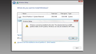 Windows cannot be installed to this disk the selected disk has an MBR partition table [upl. by Ariaec15]