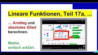 Lineare Funktionen Anstieg und absolutes Glied berechnen Teil17a [upl. by Marinelli216]