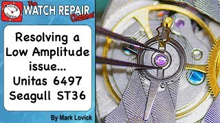 Unitas 6497 Low Amplitude performance problem Seagull ST36 ST3600 Watch Repair Lesson [upl. by Azral]