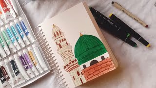 how to draw a masjid nabwi  easy painting step by step [upl. by Venezia]