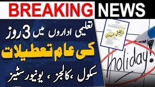 3 Holidays in Pakistan  school closed  Breaking NEWS [upl. by Saisoj]